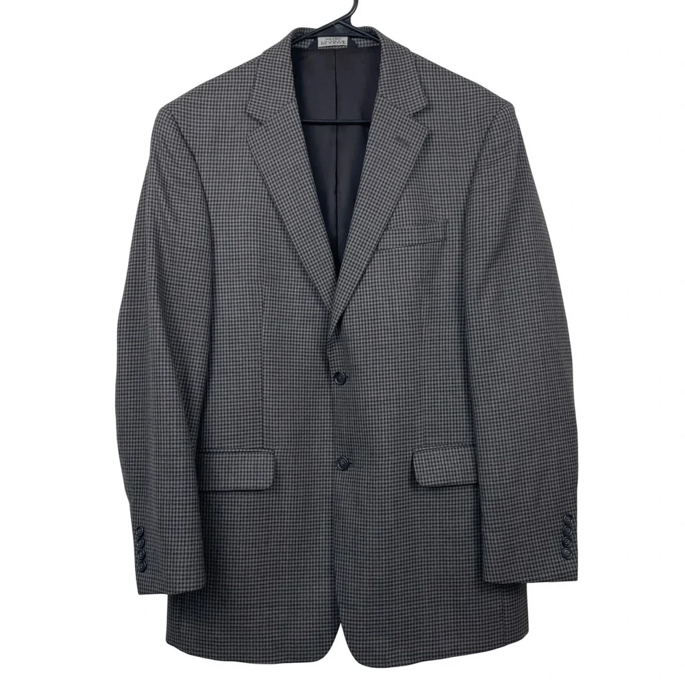 Jos A Bank Travelers Collection Wool Sport Coat 42L Grey Houndstooth‎ Blazer